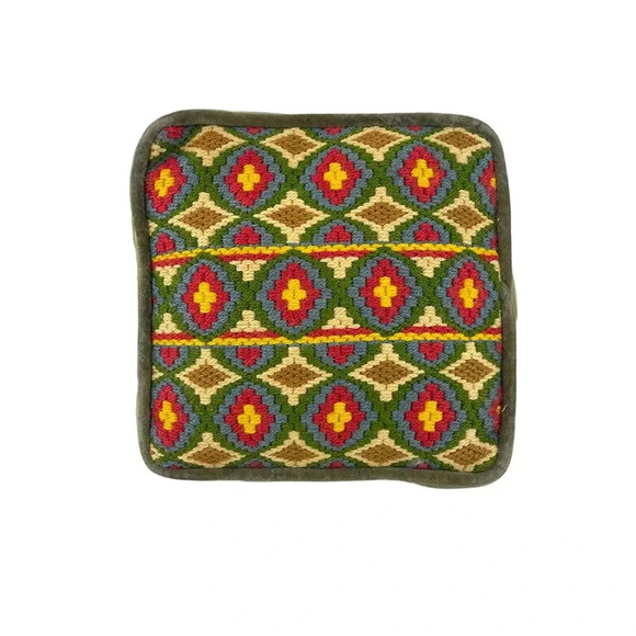 VTG Abstract Embroidery Wool Pillow 1980's Embroidery Granny-core 9"x9" - Picture 1 of 10